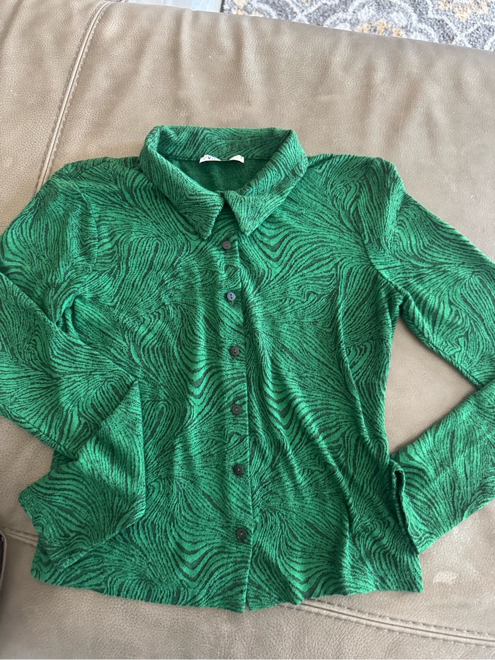 Zara Green and Black Button-Down Shirt